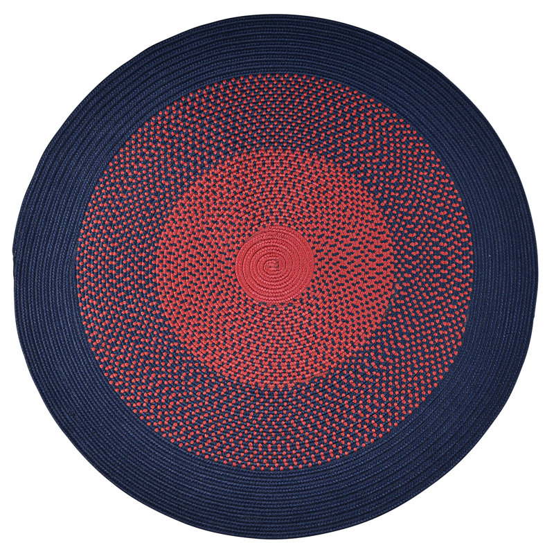 Tapis intérieur / extérieur bleu marine / rouge Hereth, Rond 10 pi