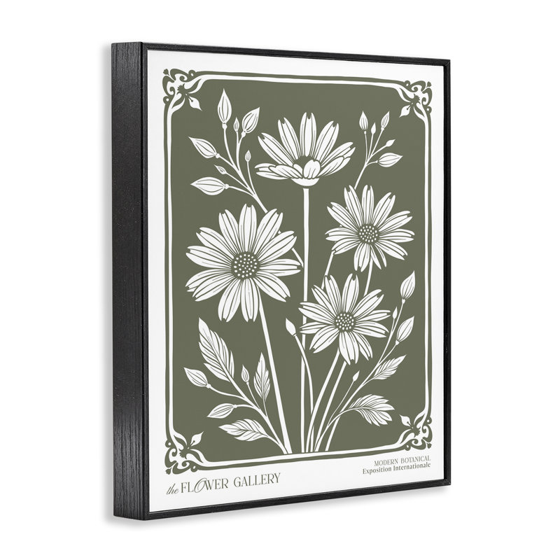 Estampe numérique encadrée Minimal Daisies on Green, Giclée encadrée noir minuit, H 14 po x l 11 po