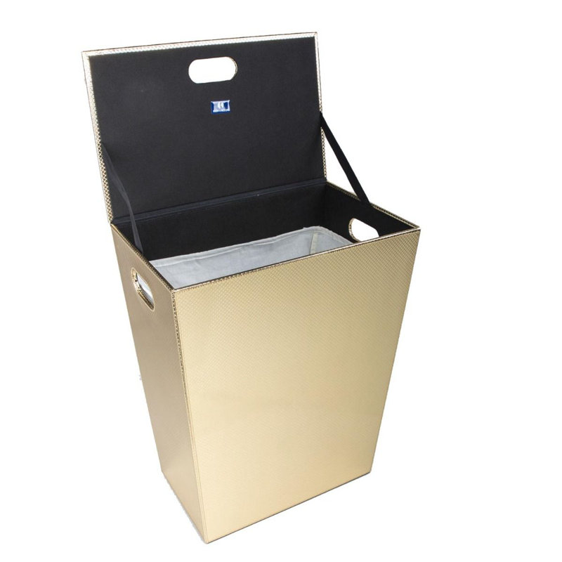 Wood Laundry Hamper with Handles, Gold, Large (24" H x 18.9" W x 11.8" D) 