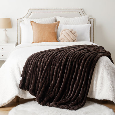 Faux Fur Throw Blanket For Bed, Large Fur Blanket Double Side Ruched Rabbit Fur Blanket For Couch, Bed, Super Soft Cozy Mink Blanket