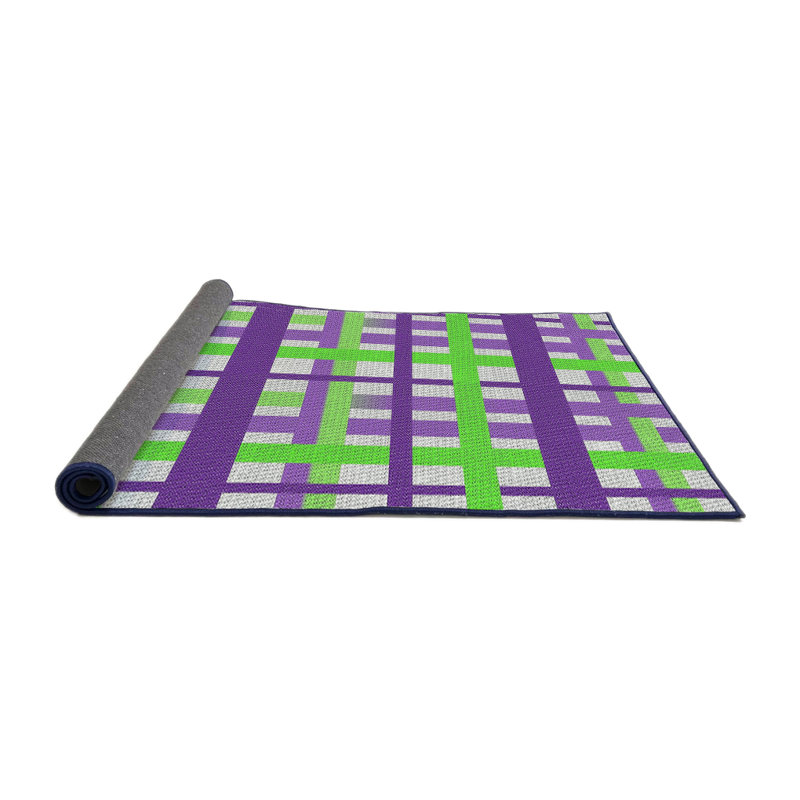 Tapis vert/mauve à motifs, Rond 4 pi