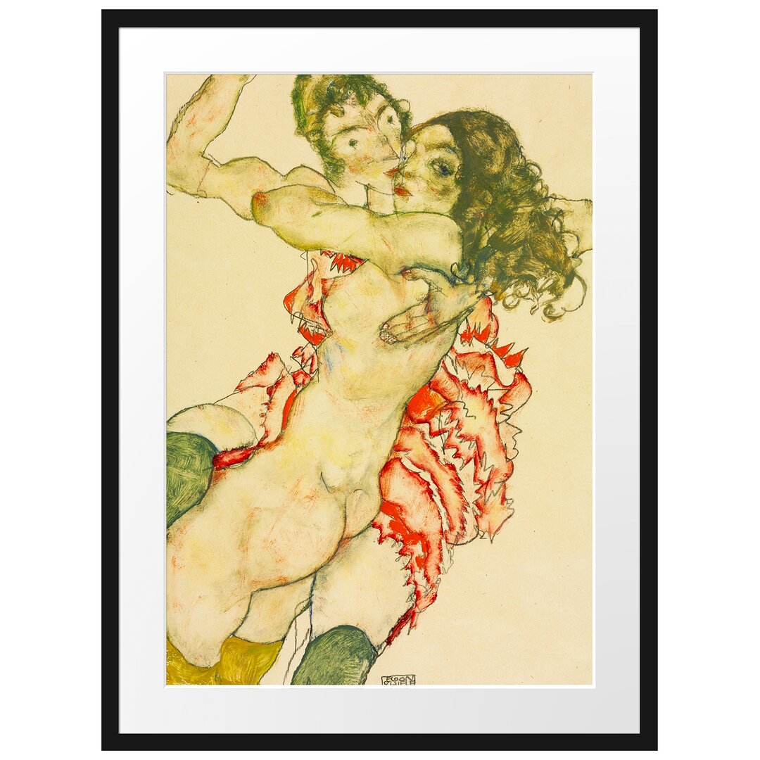 Gerahmtes Poster Two Women Embracing Each Other von Egon Schiele