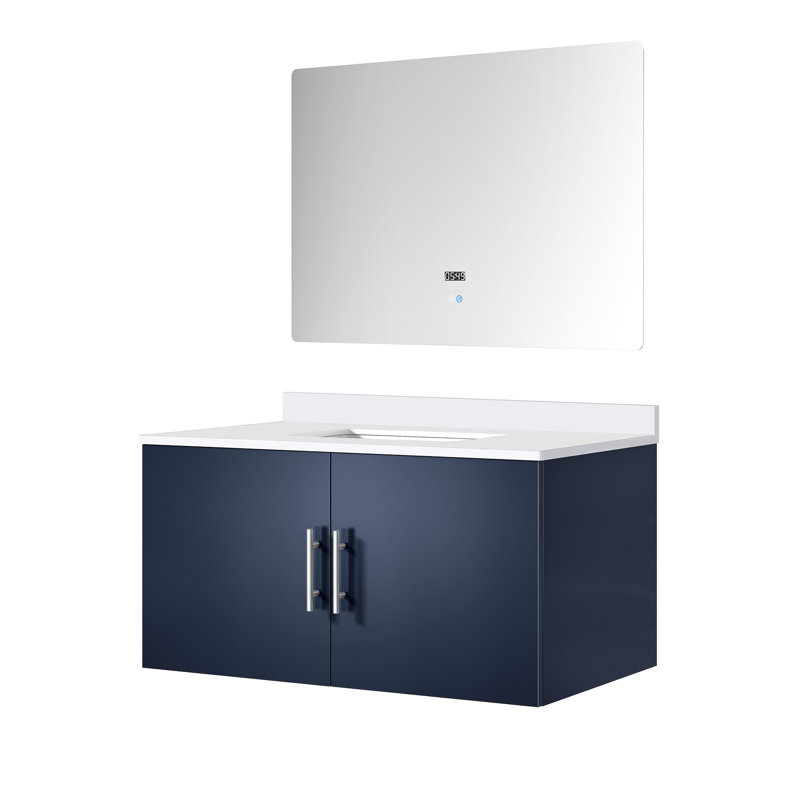 36 po Meuble-lavabo bleu avec comptoir en marbre et miroir à DEL X 22 X, Marine
