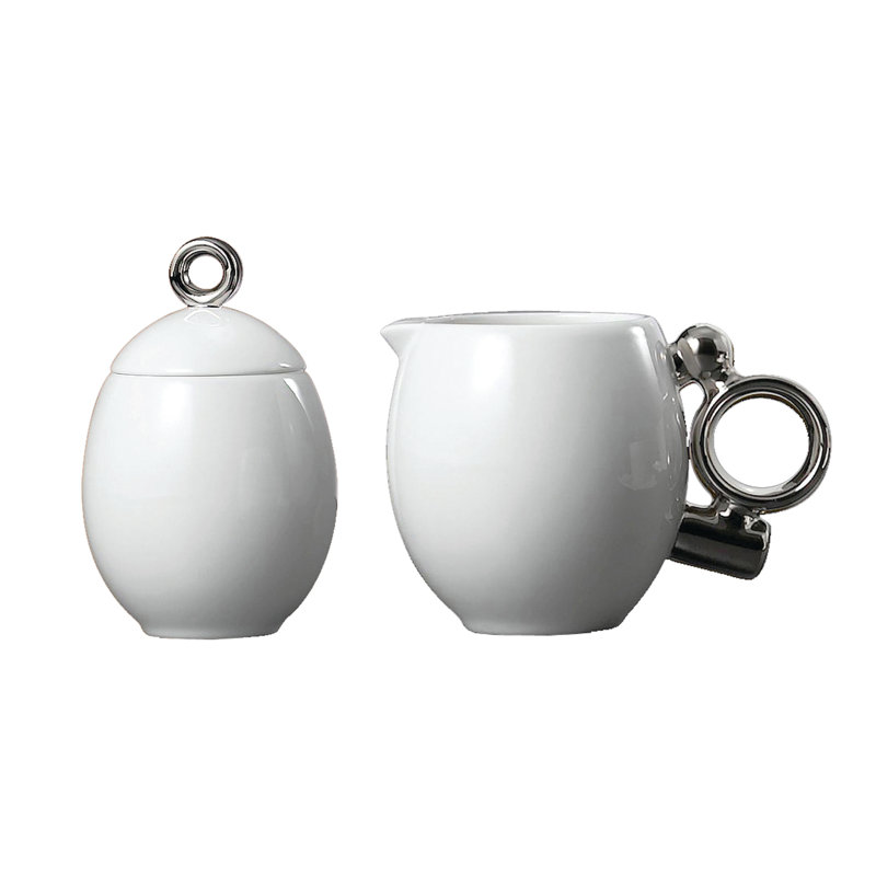 Geometrica Sugar And Creamer Set, Platinum/White