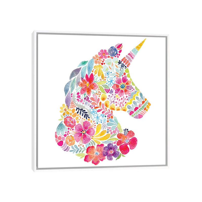 « floral silhouette : licorne » par stéphanie corfee-impression sur cadre photo, H 37 po x l 37 po x P 1,5 po