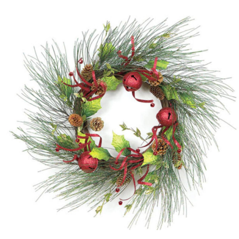Couronne de Noël artificielle rouge et verte à paillettes - 21 pouces non éclairée