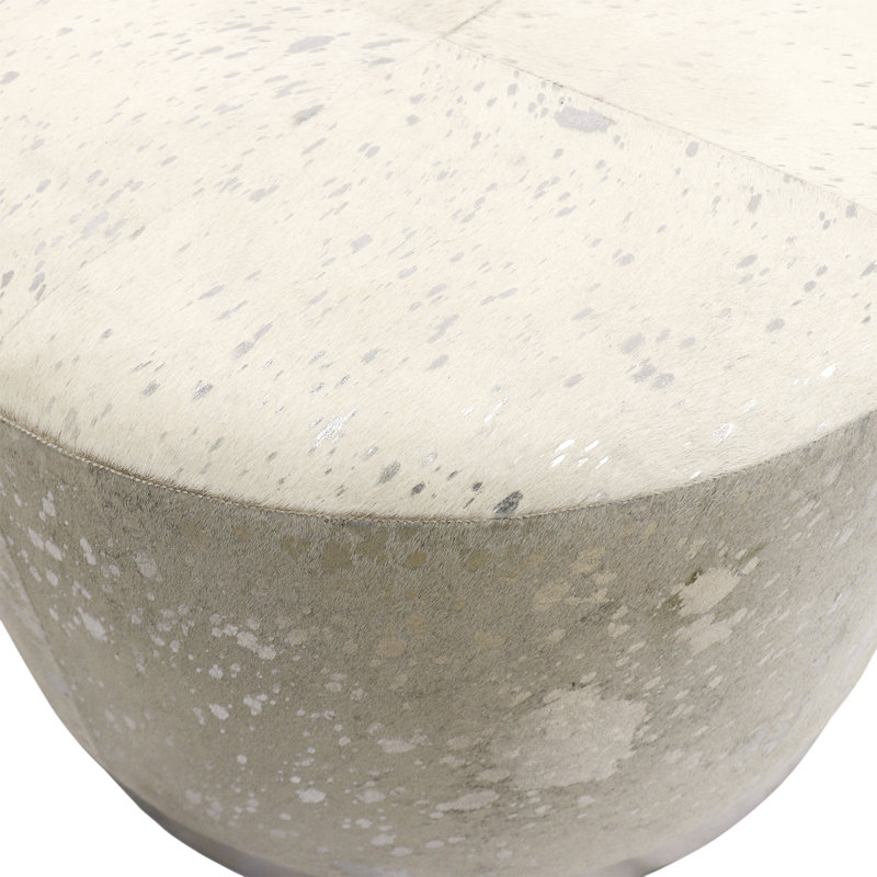Safari Cowhide Upholstered with Stainless Steel Base Ottoman, 16" H x 24" W x 24" D 
