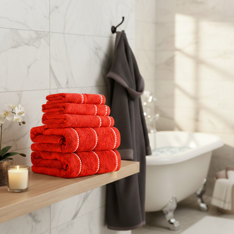 Lavish Home 6 Piece Bathroom Towels Set - 525GSM 100% Cotton Bathroom Essentials - 2 Bath Sheets, 2 Hand Towels, and 2 Wash Cloths for Bath, Shower, Gym, Spa, and Dorm Room (Brick / White)