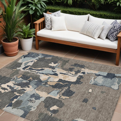 Tapis extérieur lavable abstrait taupe gris et beige 9 pi x 12 pi