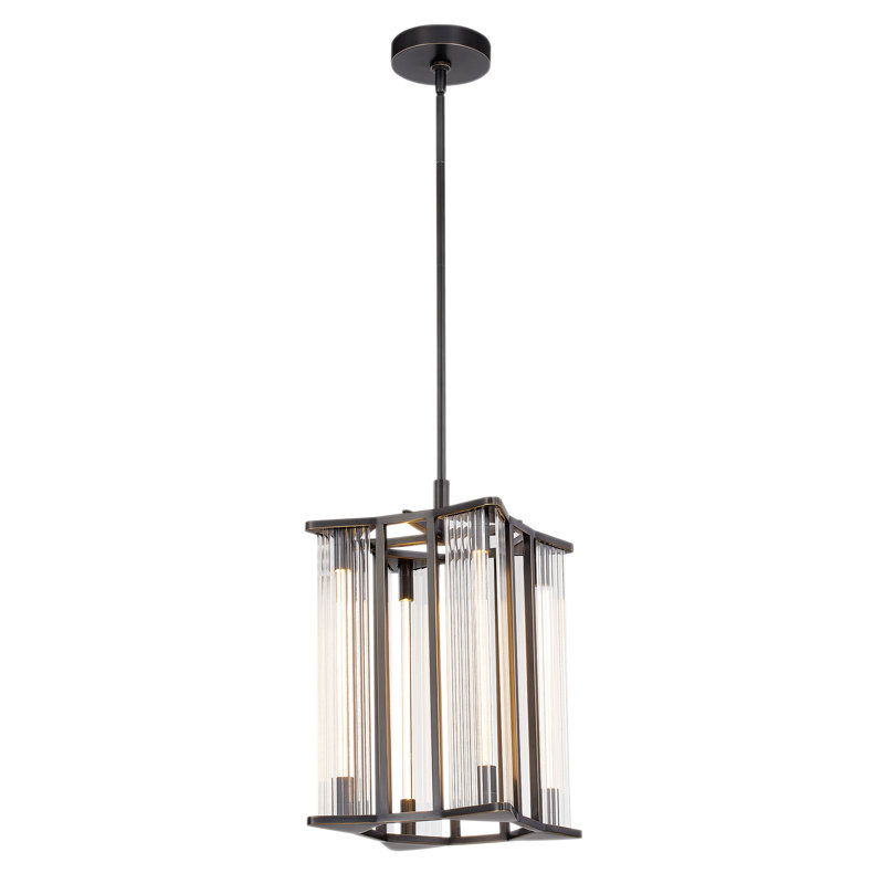 Alora Sabre Mini LED Pendant in Urban Bronze with Ribbed Glass