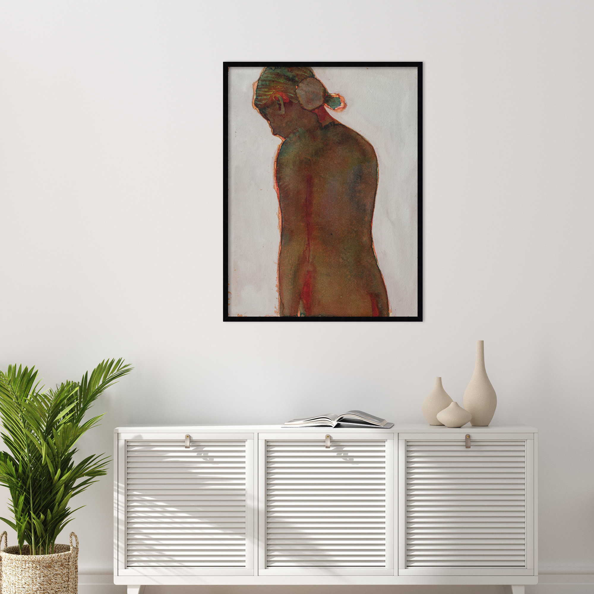 Figure by Dean Graham, 41" H x 32" W, Black Framed