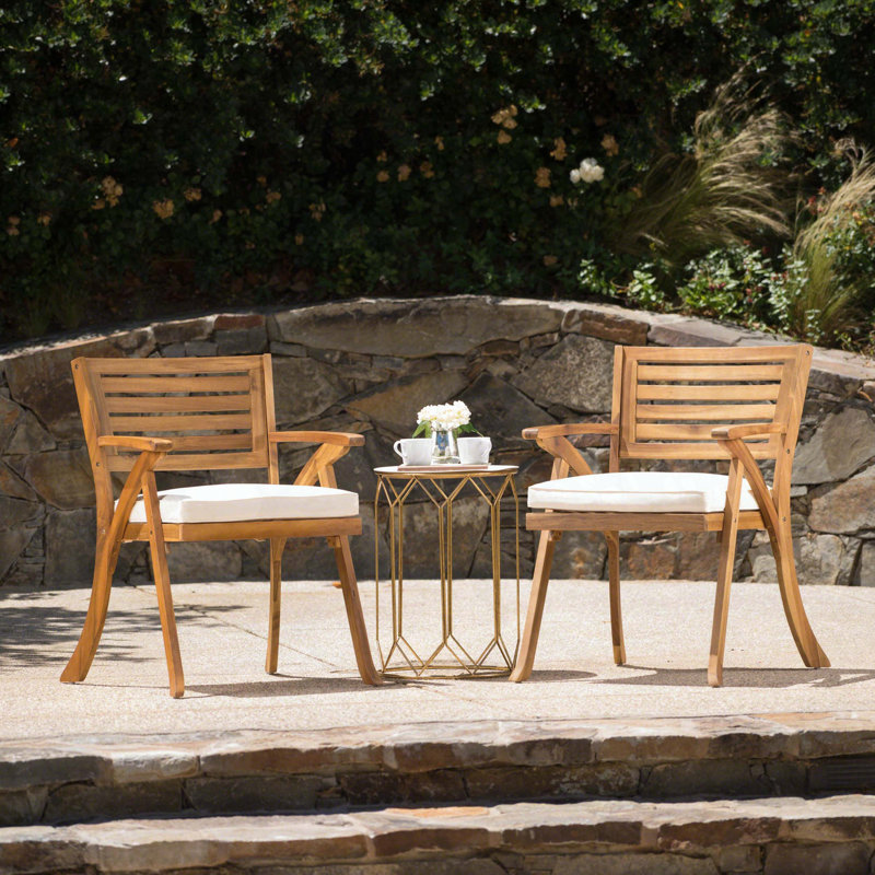 Chaises de salle à manger en bois d'acacia avec coussins, ensemble de 2