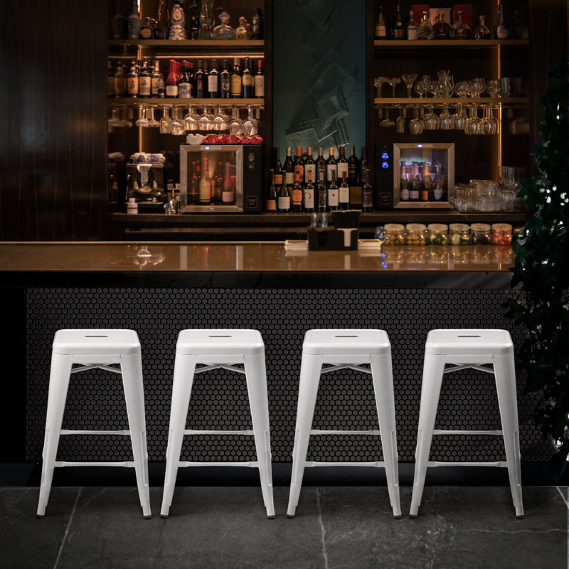 Tabourets de bar sans dossier Jhovani, Blanc, Tabouret de comptoir (siège d'une hauteur de 24,5
