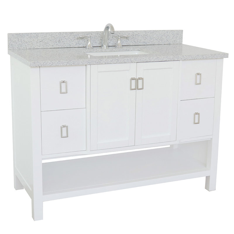 Wilhoit 49'' Single Bathroom Vanity with Top, White/Gray Granite