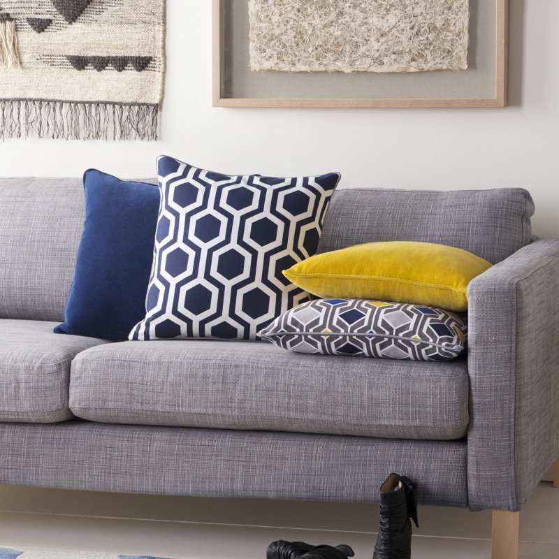 Inga Navy and White Geometric Cotton Throw Pillow