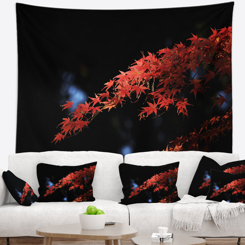 Tapisserie de feuilles abstraites de feuilles d’érable, H 78 po x l 92 po