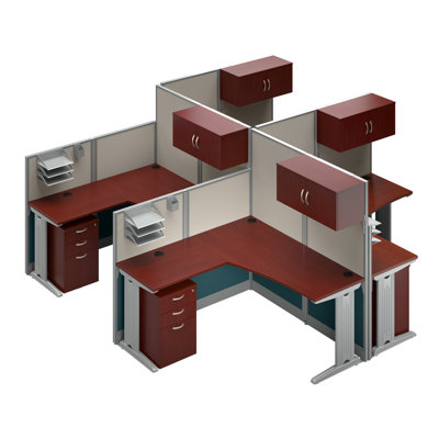 Office In An Hour L-Shaped 4 Person Cubicle with Cable Management