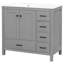 Meuble-lavabo gris 36 po avec lavabo en céramique Vanderford, 2 portes d'armoire à fermeture en douceur, 5 tiroirs, salle de bain de 36 po Easy Surface avec fonctionnalité, style intemporel