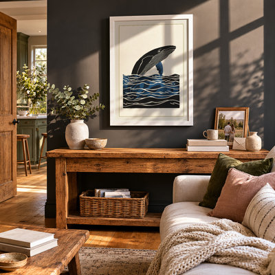 Whale Rising Coastal - Framed Print