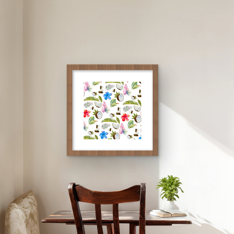 Motif tropical - reproduction exotique encadrée, Brun, H 16 po x l 16 po