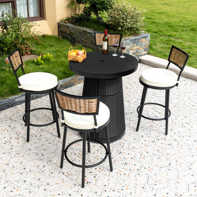 37"H X 31.5“W Rattan Propane Outdoor Fire Table With 4 Stools And Cover