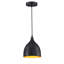 Mini-luminaire suspendu 1 lumière au fini noir mat avec intérieur doré