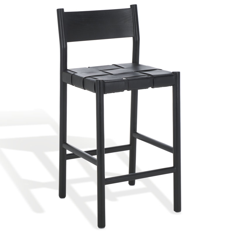 Tabouret de comptoir en cuir tissé Hentges, Noir, noir, noir, noir