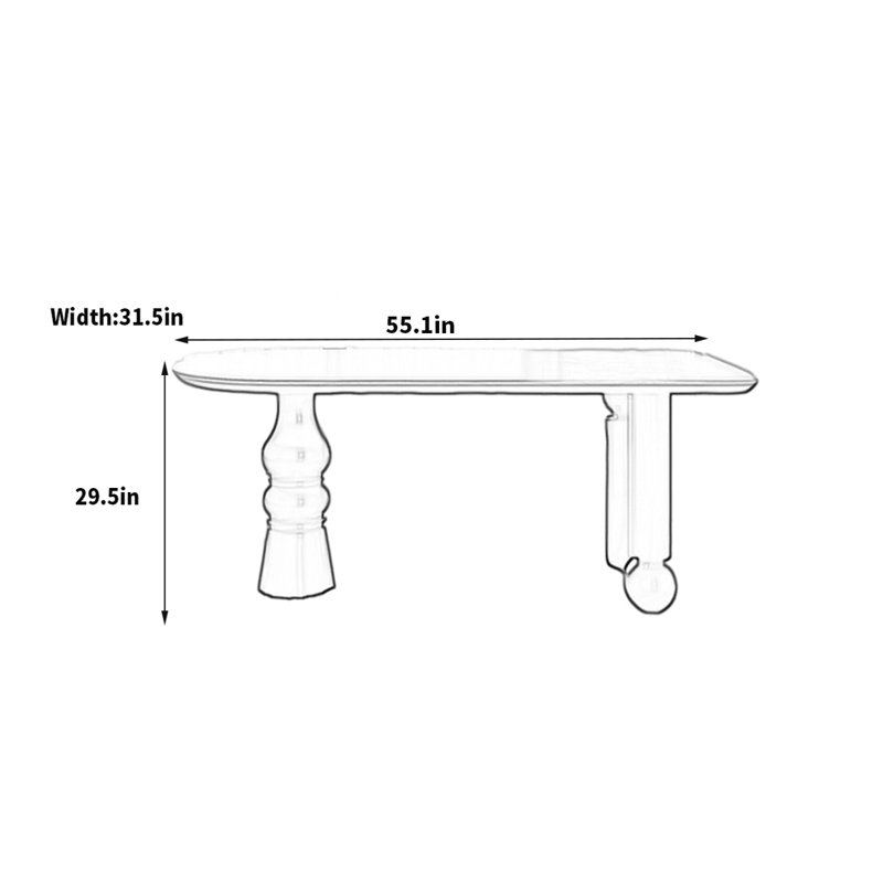 Guilhem Solid Wood Base Dining Table, 29.5"H x 55.1"L x 31.5"W