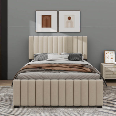 Lit plateforme double en velours avec lit gigogne escamotable