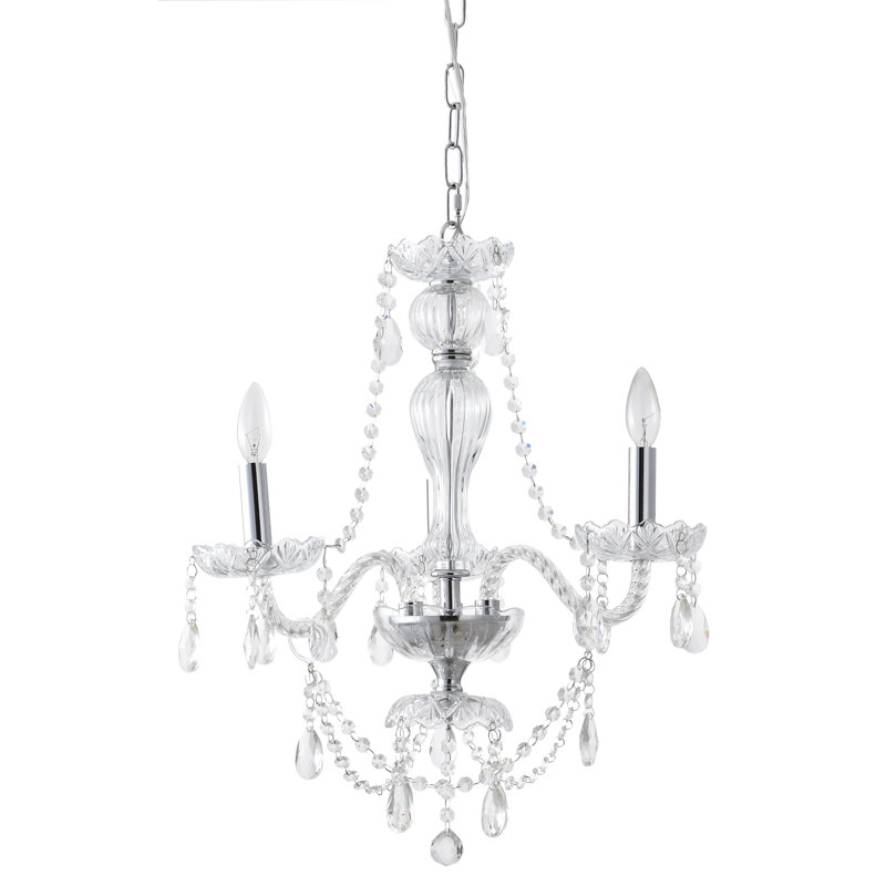 Traditional 3-Light Chrome Chandelier With Clear Crystals