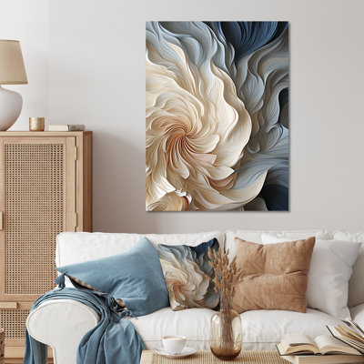 Plume blanche et bleue en spirale II - art mural géométrique en métal