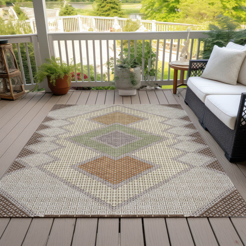 Tapis intérieur / extérieur brun lavable à la machine Xhevrie, Rectangulaire 3 pi x 5 pi