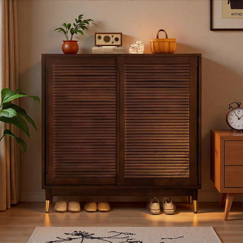 Armoire à chaussures coulissante de style américain, Bois brun foncé