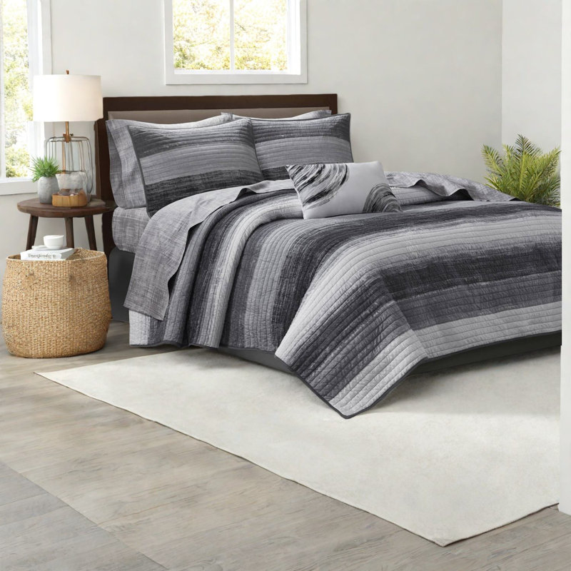 Ensemble de literie de luxe pour très grand lit 8 pièces, draps en coton, motif rayé noir moderne