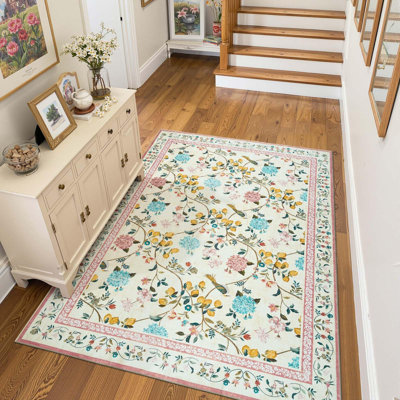 Botanical Floral Washable Non-Slip Area Rug