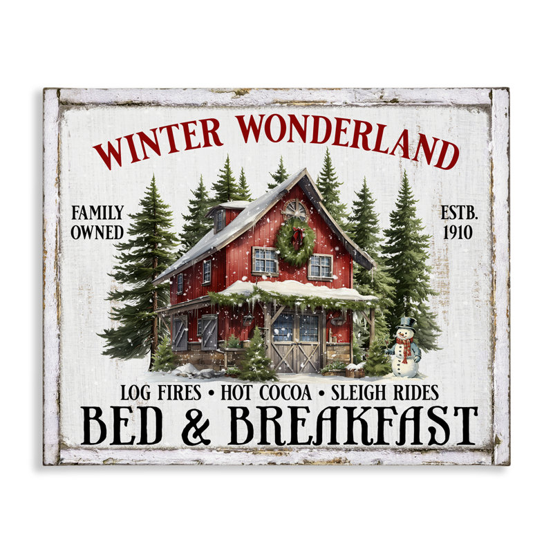 «Winter Bed & Breakfast», art mural sur toile par Creatif Belle, H 24 po x l 24 po