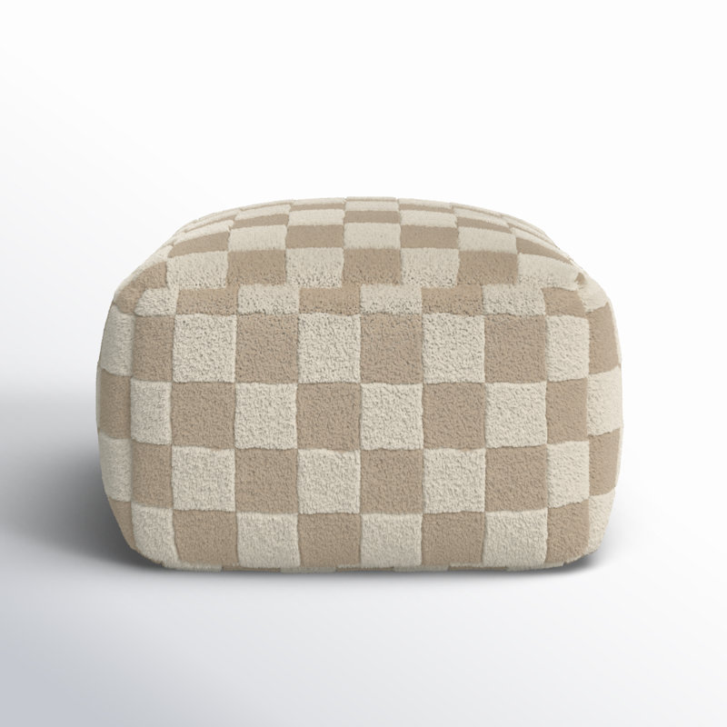 Birdie Upholstered Pouf, Off White Wool/Cotton Blend