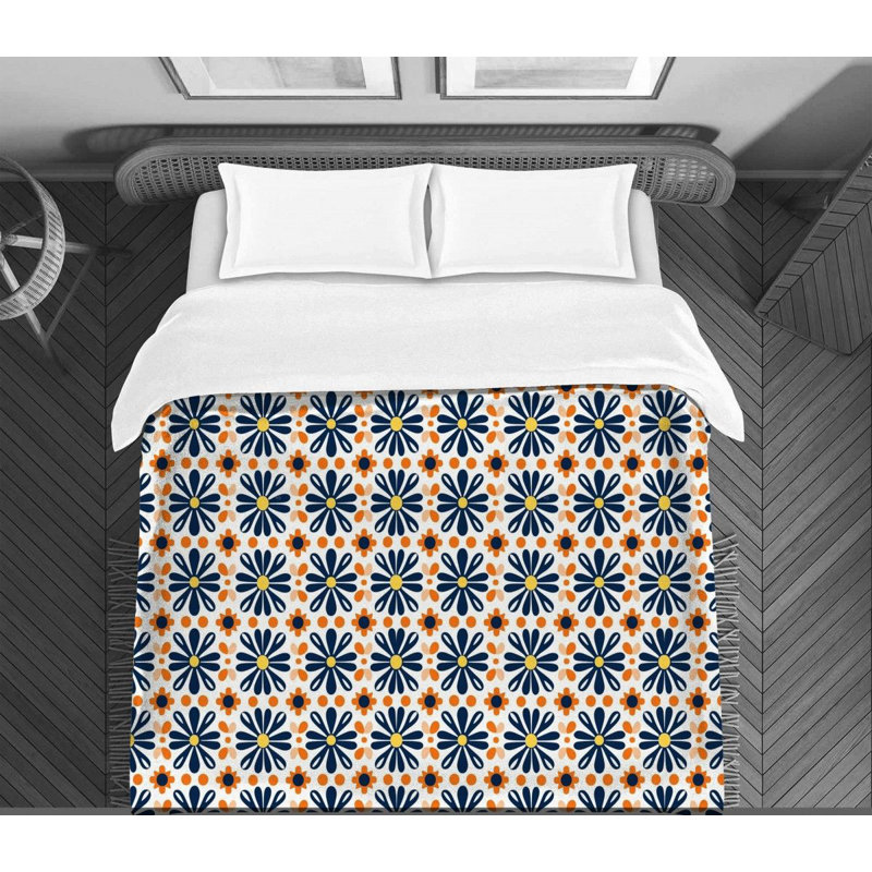 Édredon espagnol à motif géométrique floral, Édredon très grand