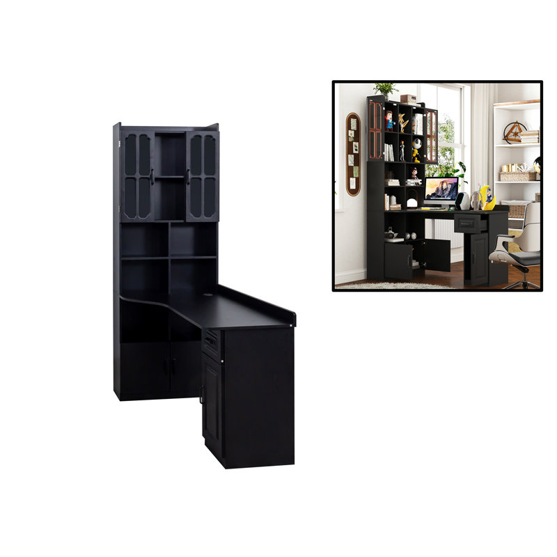 Bureau d'ordinateur de coin en L, Noir, noir, noir, noir
