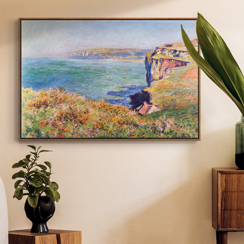 "Falaises à Varengeville" par Monet, reproduction d'art sur toile, H 41 po x l 27 po x P 2 po, Toile encadrée noyer flottant