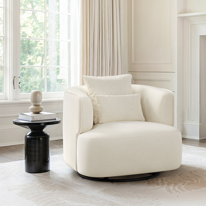 Darna 32.3" Wide Upholstered Swivel Accent Chair, Beige Chenille
