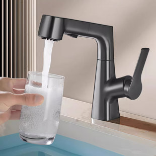 Multifunctional Pull-Down Single Hole Bathroom Faucet Pull Out Bathroom Sink Faucet with 360° Rotation, Height Adjustment & Dual Water Modes