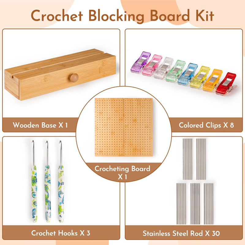 Foldable Crochet Blocking Board With 30 Pegs, Bamboo Blocking Boards For Crochet Projects, Granny Square Blocking Board, Blocking Pins, Granny Square Yarn, Knitting Blocking Mats And Pins