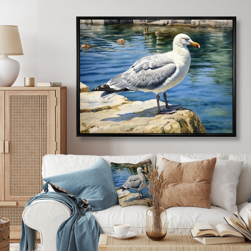 Mouette guette II - animaux, reproduction d'art mural, H 16 po x l 32 po x P 1 po, Cadre flottant noir