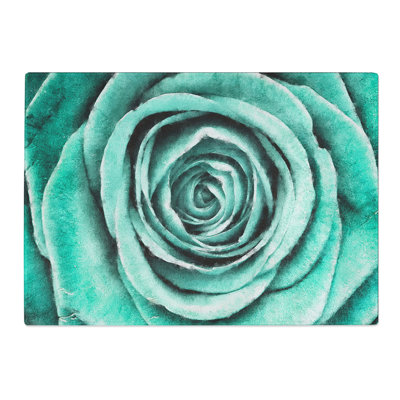 Tempered Glass Mint Green Rose Chopping Board