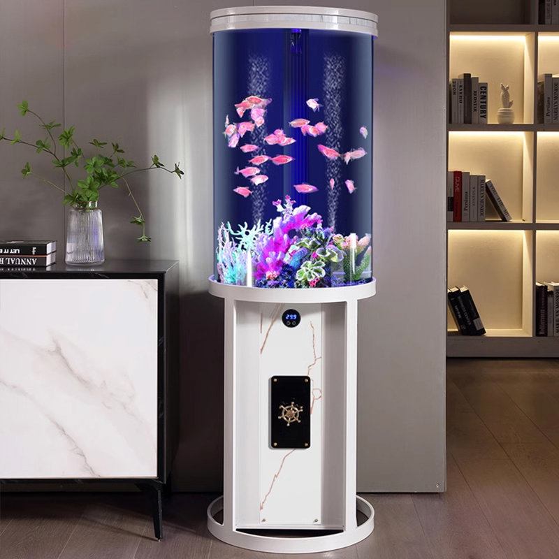 Aquarium cylindrique en acrylique avec cadre en fer, Blanc