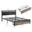 Grand lit plateforme en métal avec tête de lit tapissier, tiroirs de pied de lit, ports USB, noir et gris-2084083954
