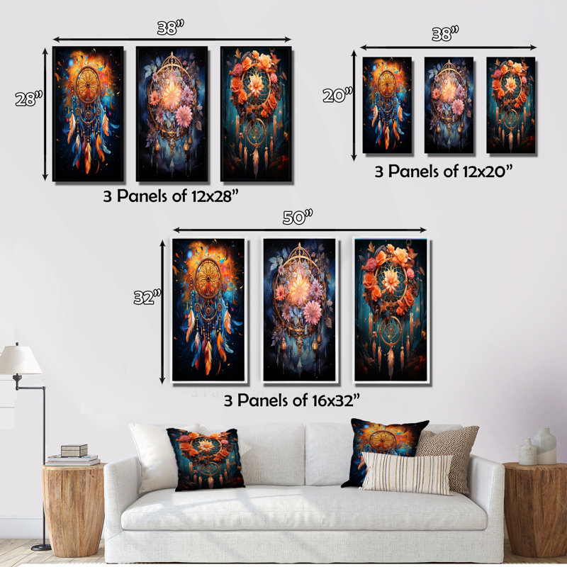 «Dreamcatcher Infinite Dreams», 3 pièces sur toile, Toile tendue, H 40 po x l 60 po