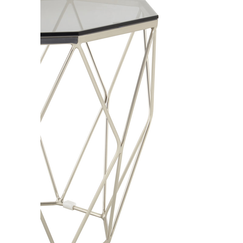 Fultz Glass Top Frame End Table, Grey, Nickel