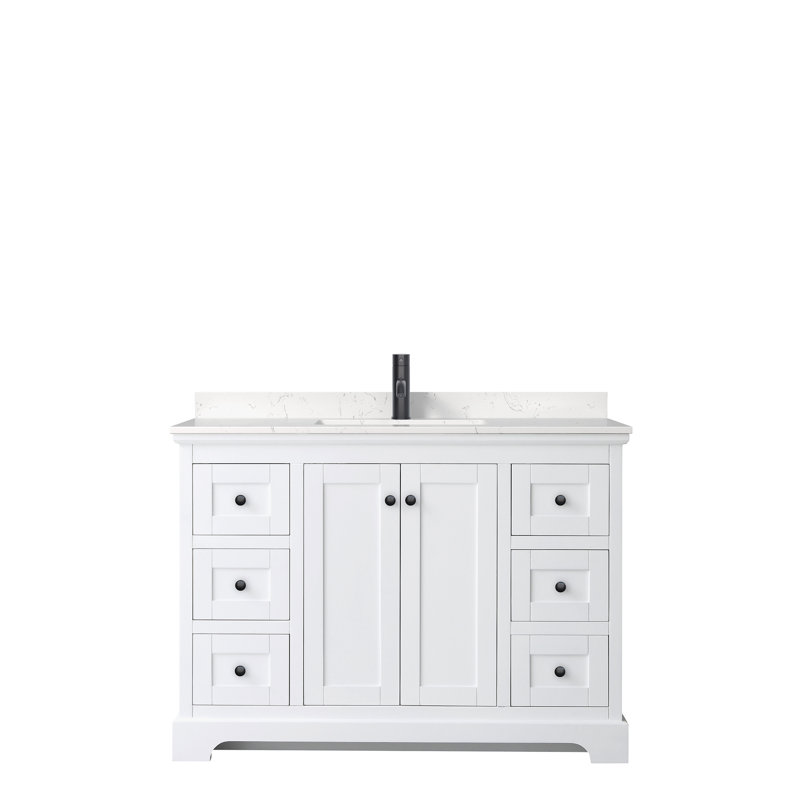 Ensemble de meuble-lavabo simple 48 po Avery, Marbre de culture blanc, Blanc, Or brossé